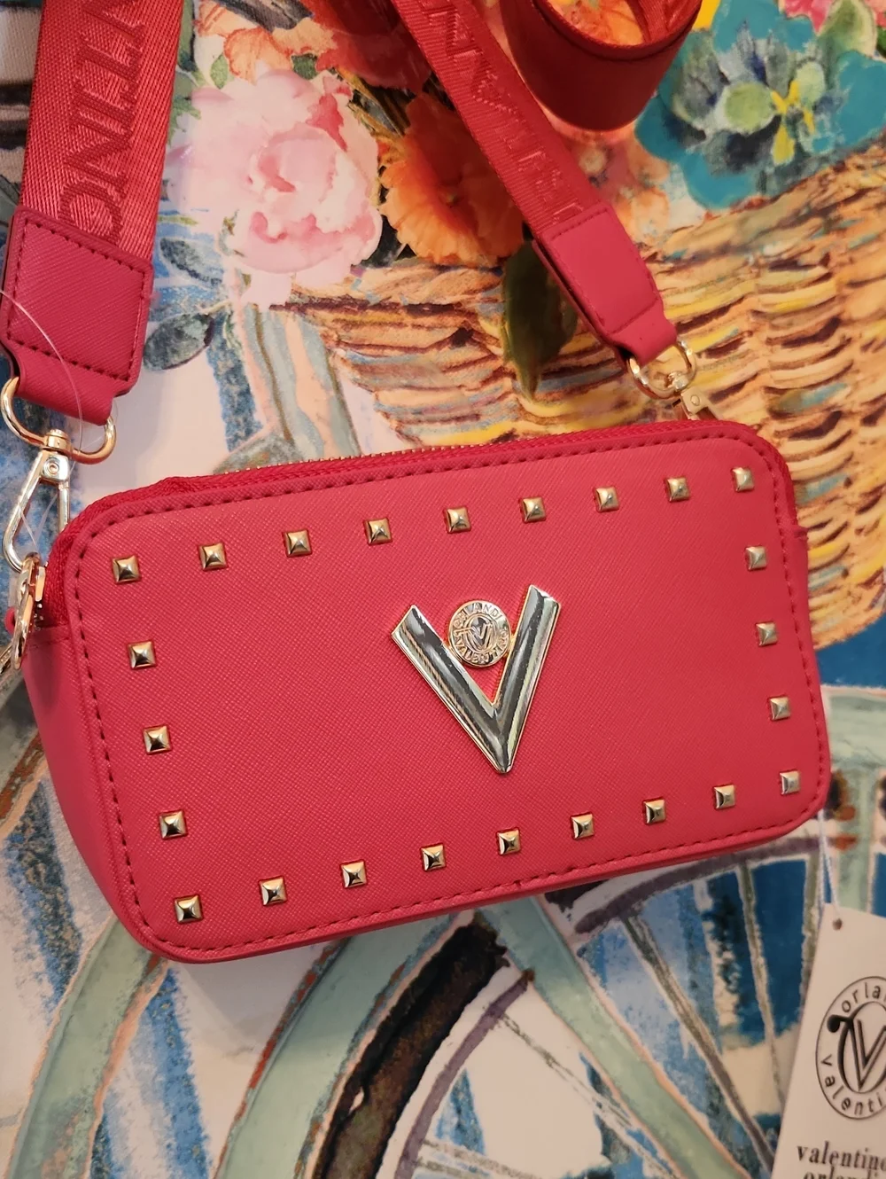 Valentino Pink Studded Crossbody Camera Bag with Branded Strap